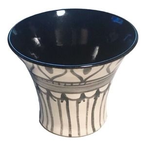 Ivory Vase with Black Stripes/Handcrafted Pottery Vase